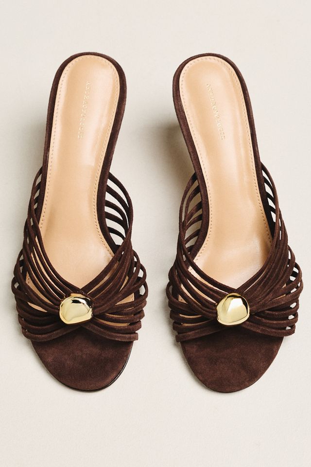 By Anthropologie Strappy Metallic Kitten Heel Sandals #3