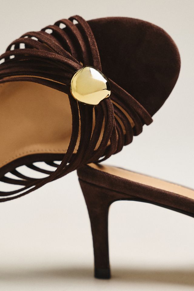 By Anthropologie Strappy Metallic Kitten Heel Sandals #4