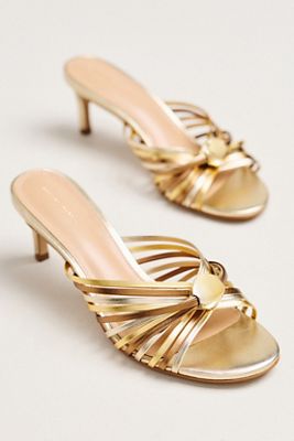 By Anthropologie Strappy Metallic Kitten Heel Sandals