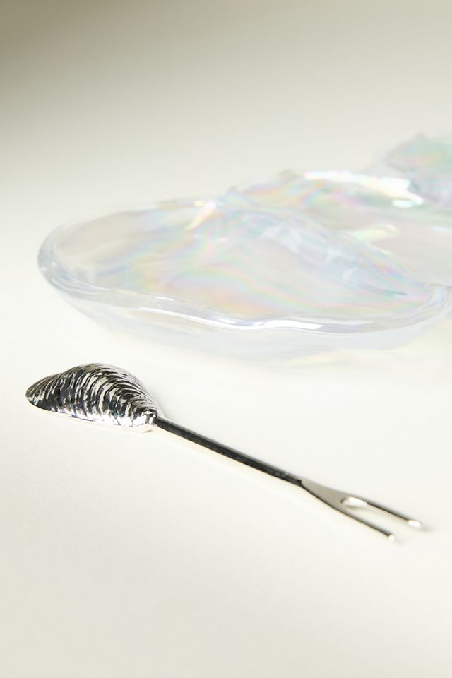 Glass Lustered Oyster Dish with Spoon #1