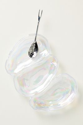 Glass Lustered Oyster Dish with Spoon