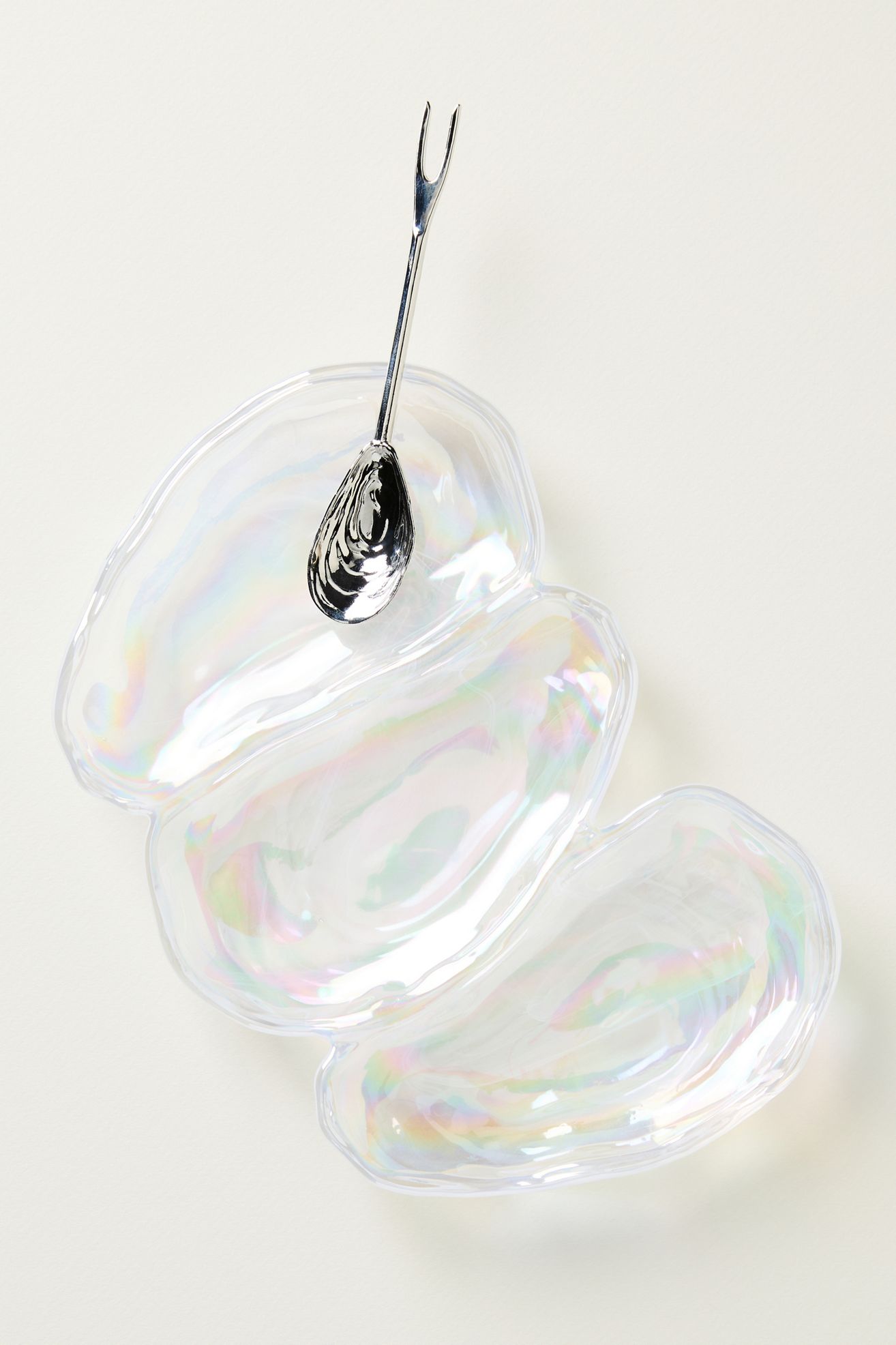 Glass Lustered Oyster Dish with Spoon - Multi, One Size