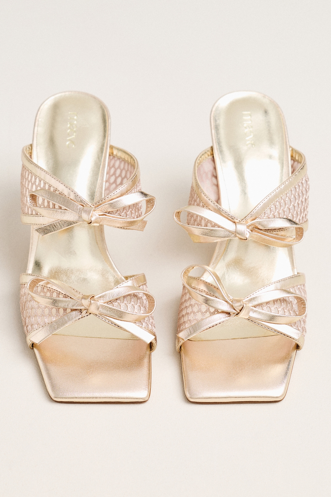 Maeve Mesh Double-Bow Open-Toe Heels