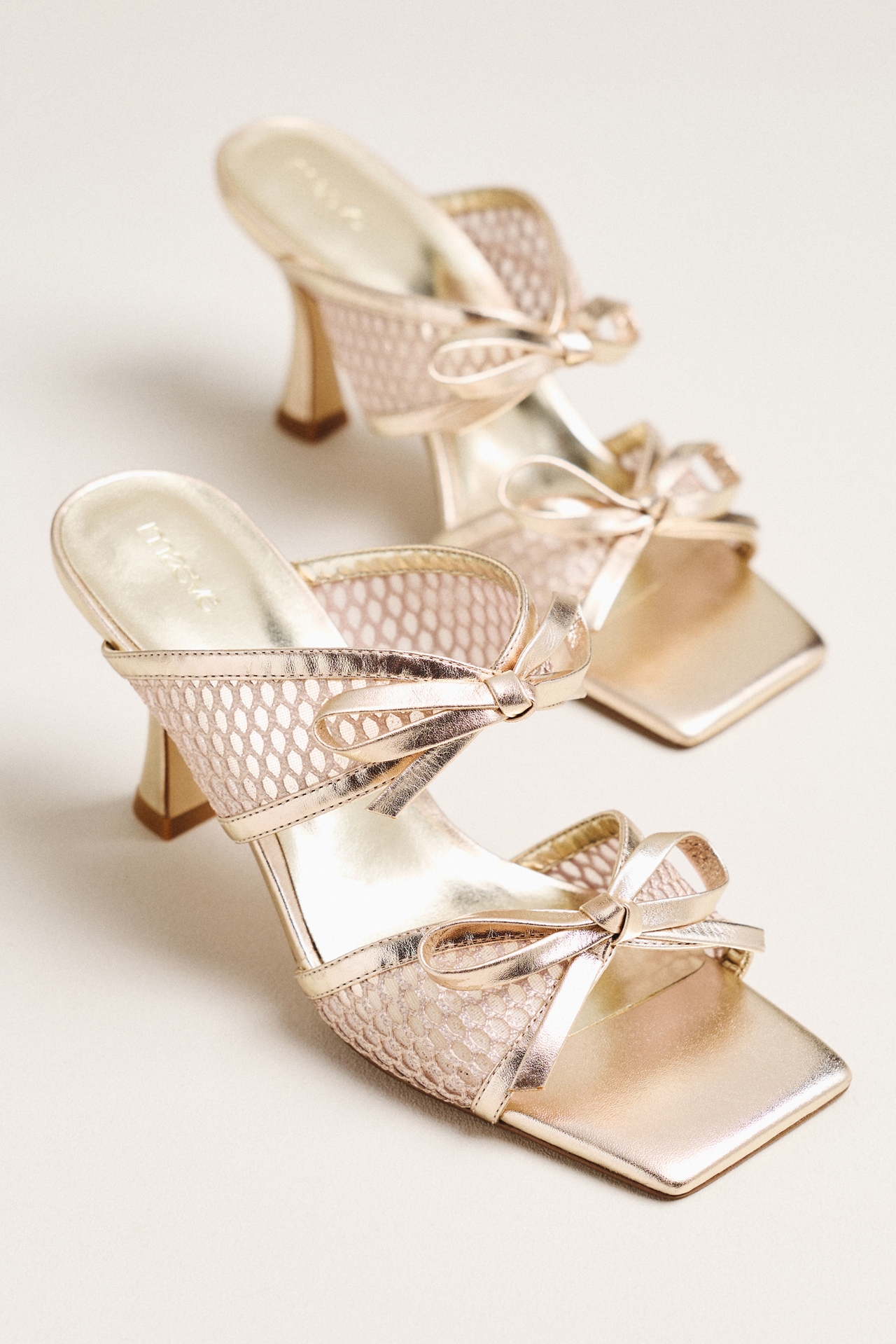 Maeve Mesh Double-Bow Open-Toe Heels