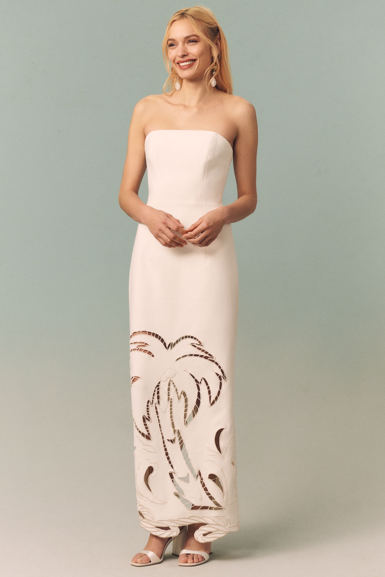 LEO LIN Rayna Palm Strapless Bustier Maxi Dress
