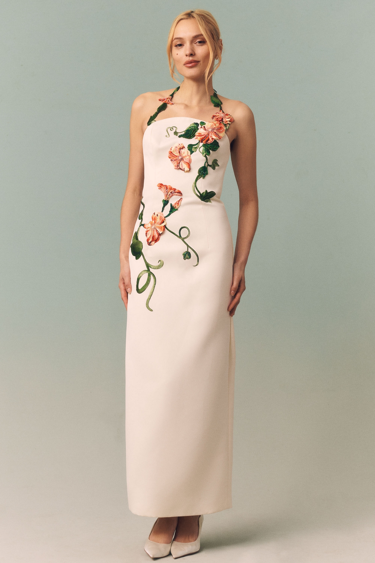 LEO LIN Ava Halter Appliqué Maxi Dress