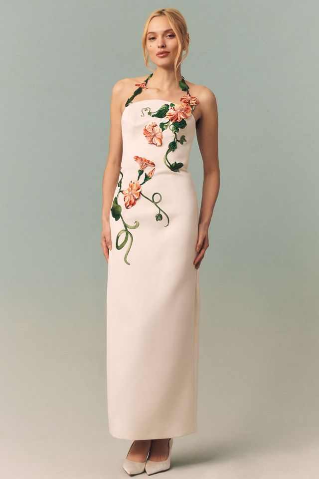 LEO LIN Ava Halter Appliqu Maxi Dress