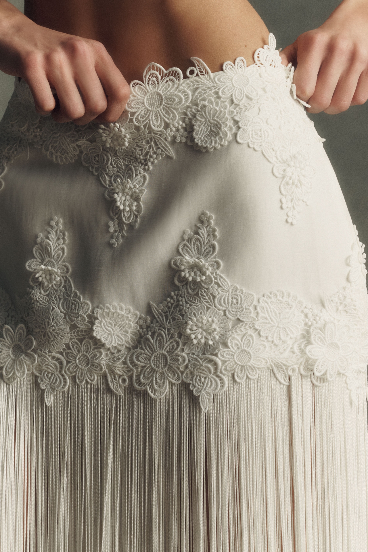 Retrofete Amaris Lace Appliqué Fringe Skirt