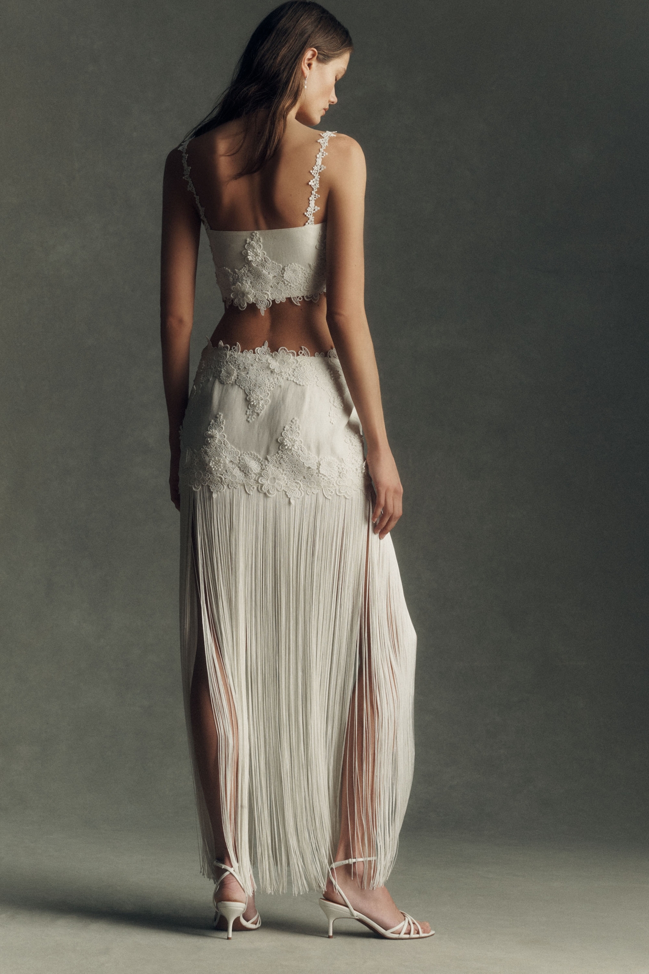 Retrofete Amaris Lace Appliqué Fringe Skirt