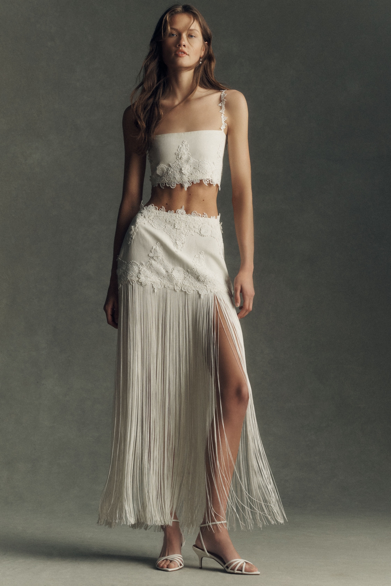 Retrofete Amaris Lace Appliqué Fringe Skirt