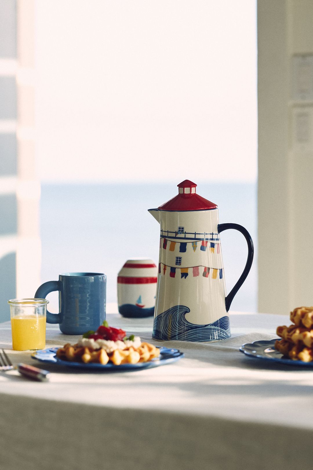 Maritime Lighthouse Pitcher - Red Pattern, One Size