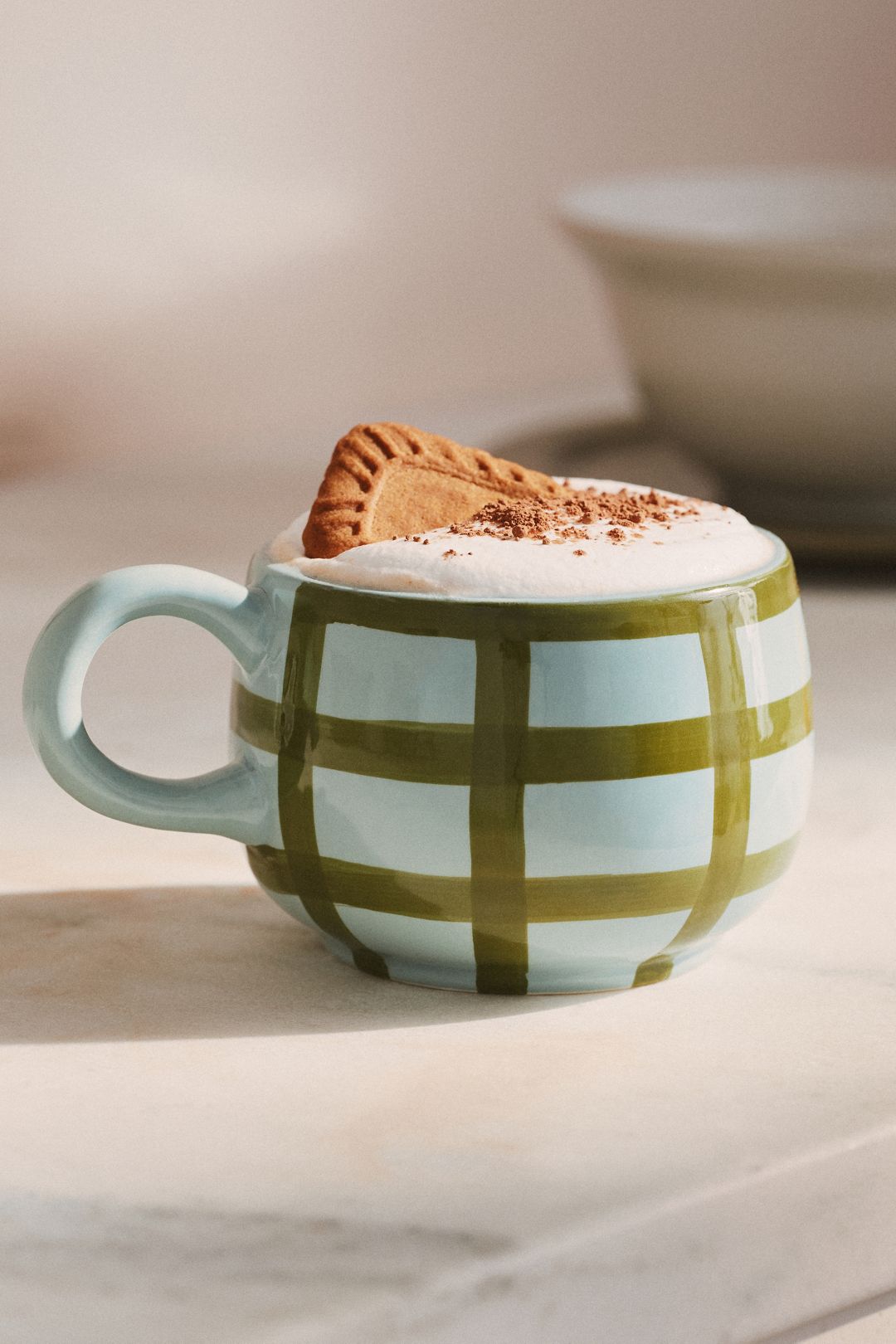 Greta Stoneware Mug - Green Plaid, One Size