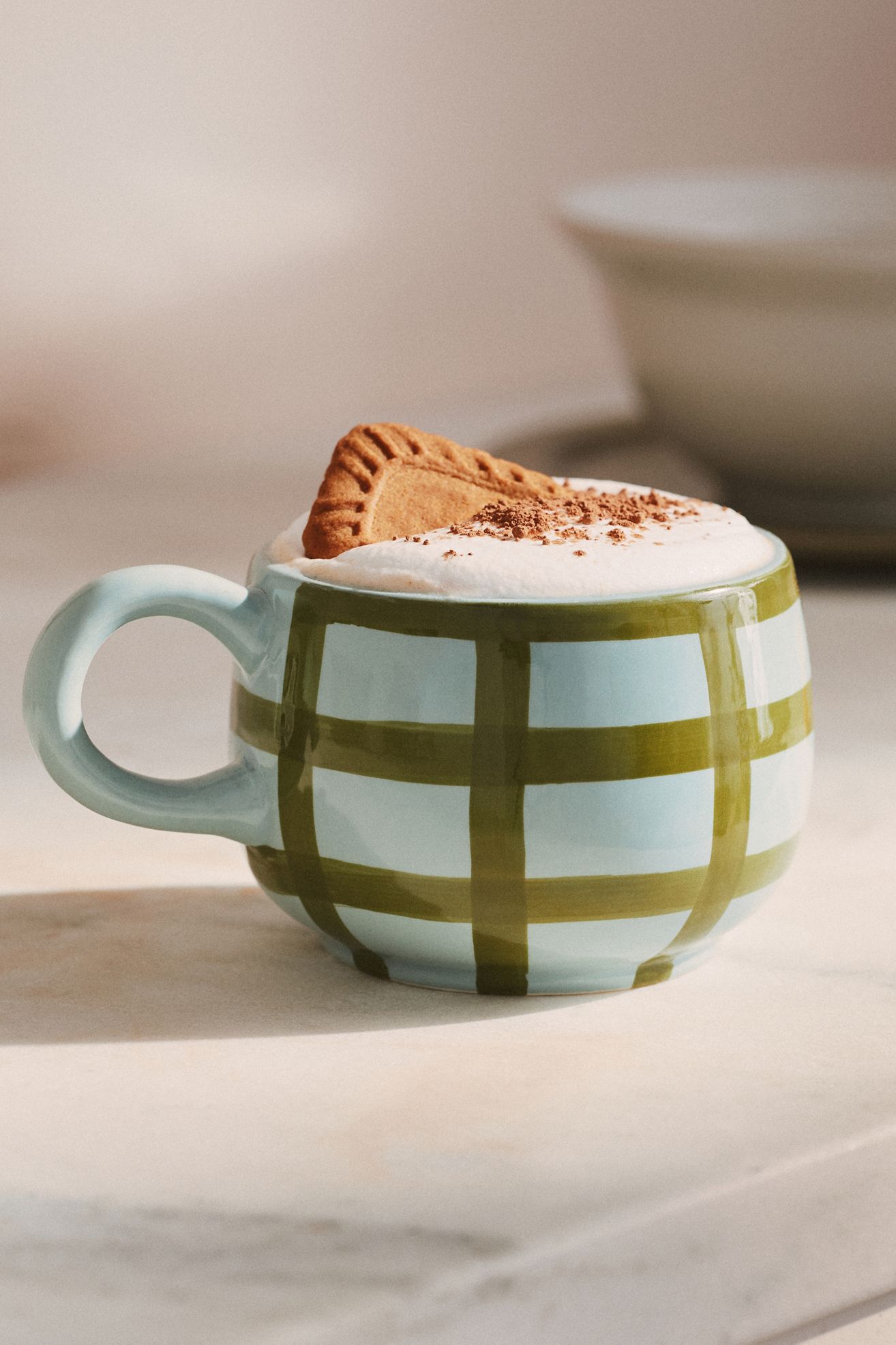 Greta Stoneware Mug - Green Plaid, One Size