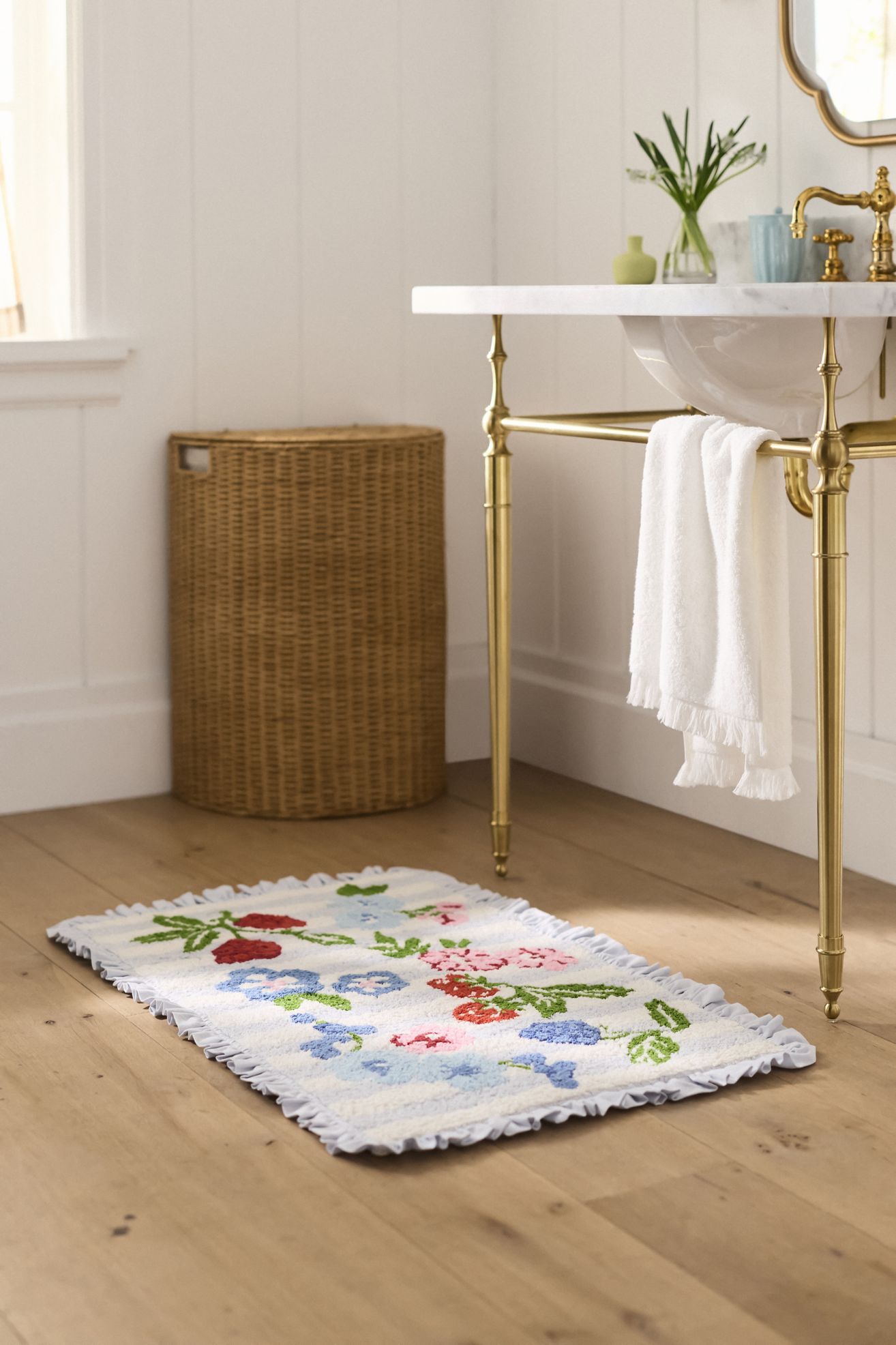 Astrid Cotton Tufted Ruffle Bathmat - Light Blue, 21" X 34"