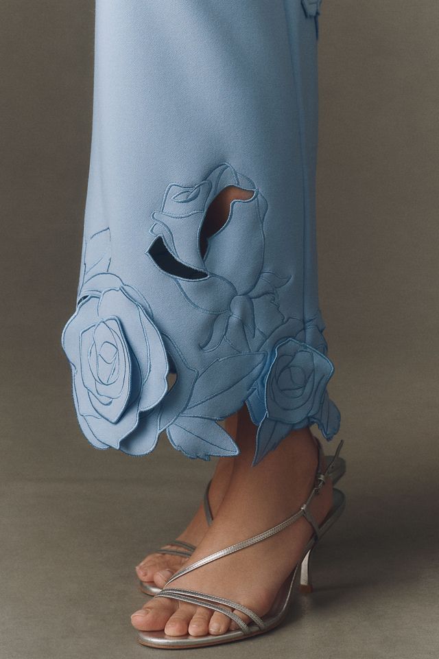 LEO LIN Rayna Floral Appliqué Crepe Maxi Dress #3
