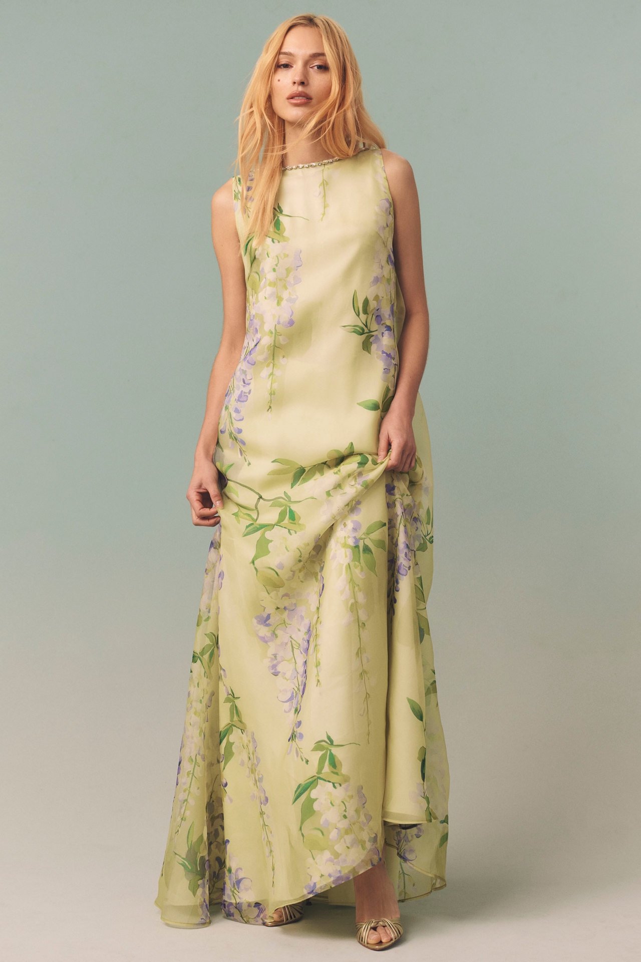 LEO LIN Yumei Silk Embellished Maxi Dress
