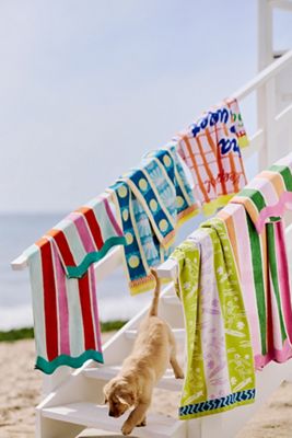 Telo da Spiaggia in Cotone Tessuto a Righe con Bordo Ondulato Maeve