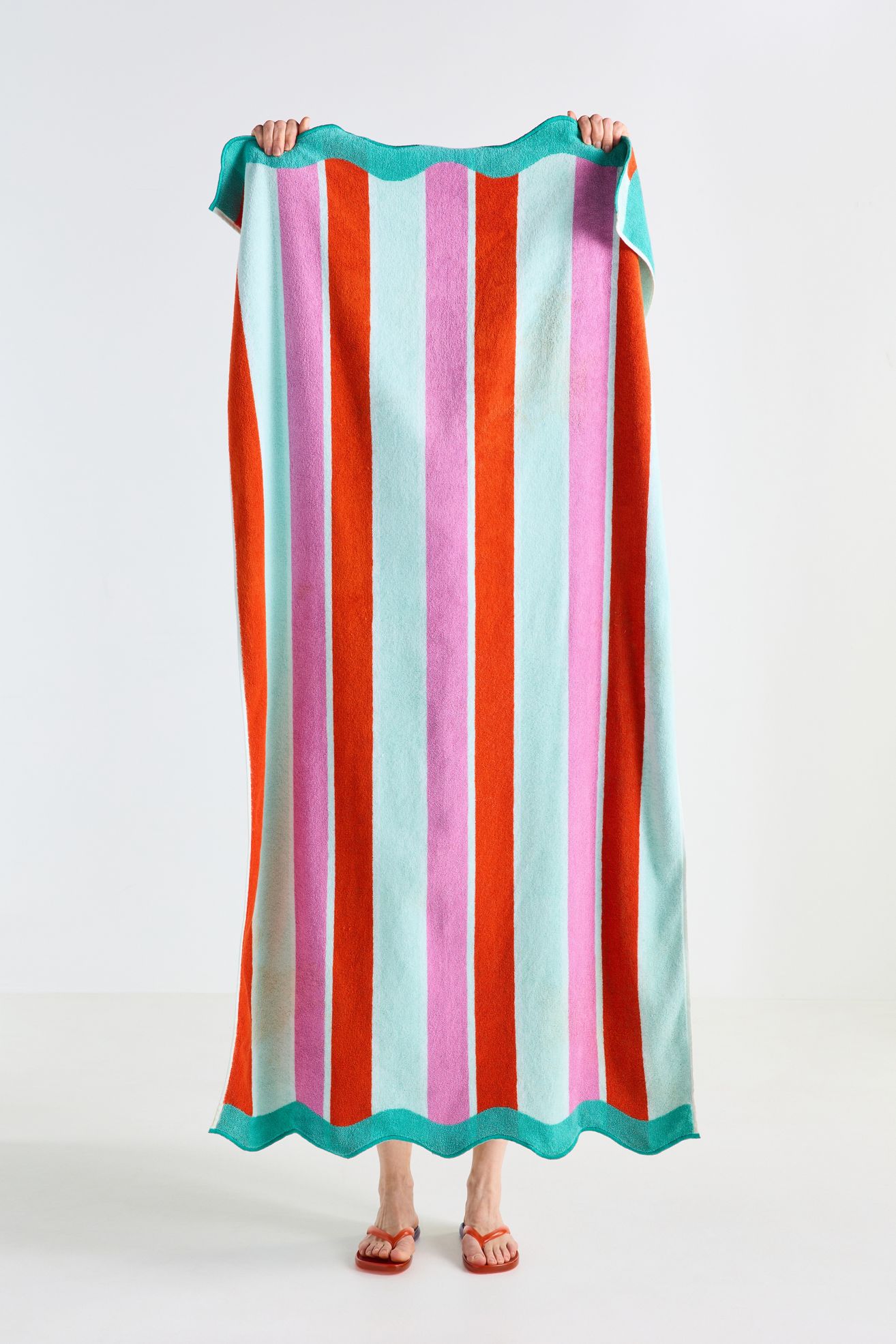Maeve Cotton Woven Stripe Wavy Edge Beach Towel - Blue Stripe, Beach Towel