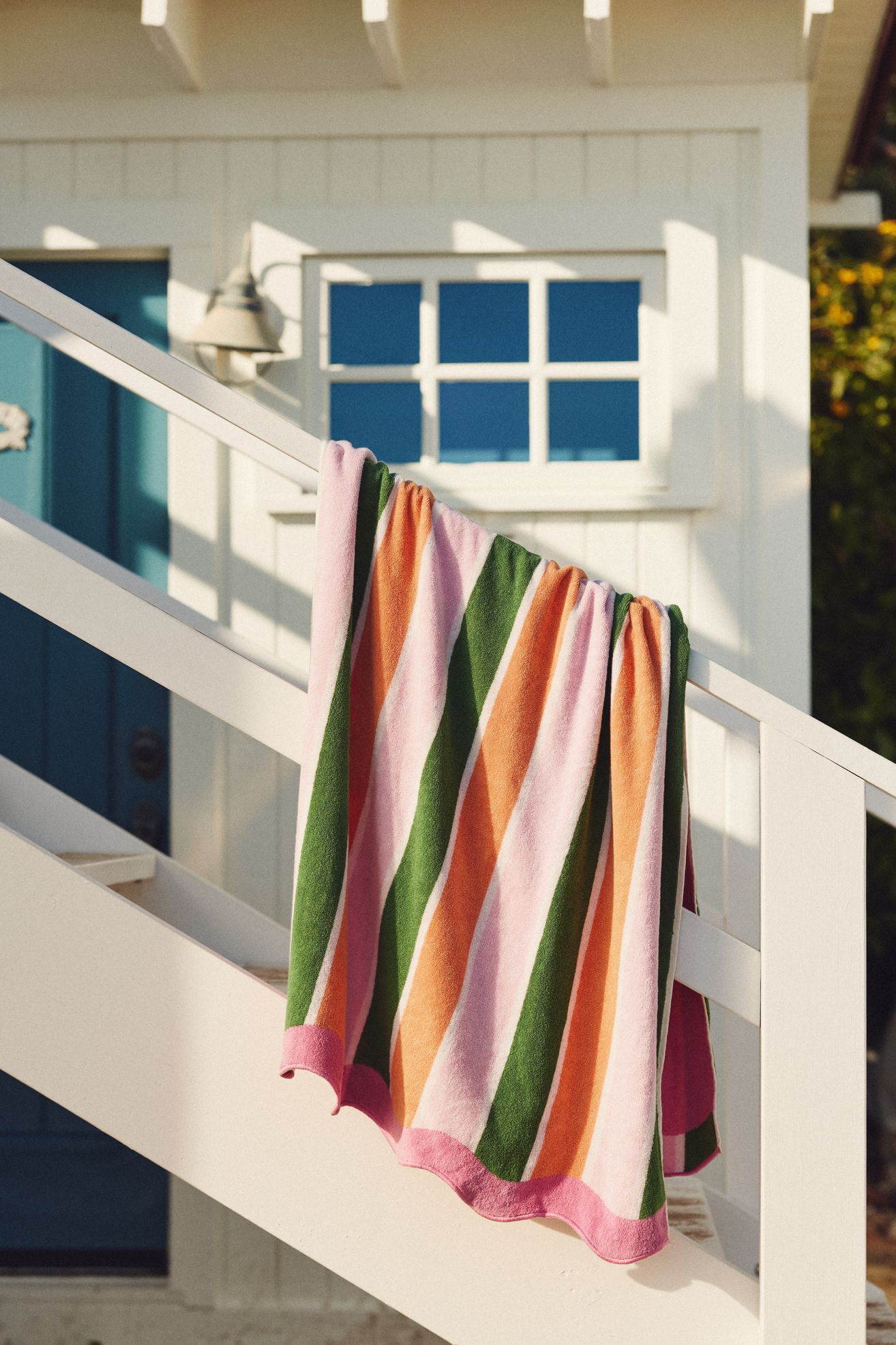 Maeve Cotton Woven Stripe Wavy Edge Beach Towel - Pink Stripe, Beach Towel