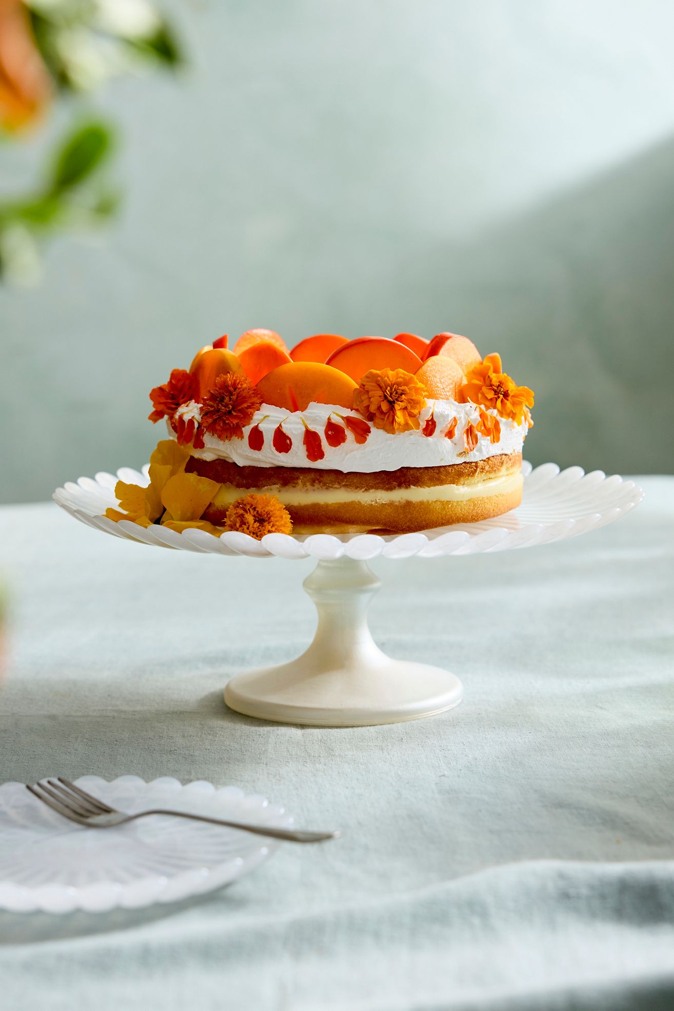 Scalloped Pearly Glass Cake Stand - Pearl, 13"