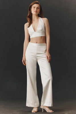 Bhldn Satin Bootcut Pants In White