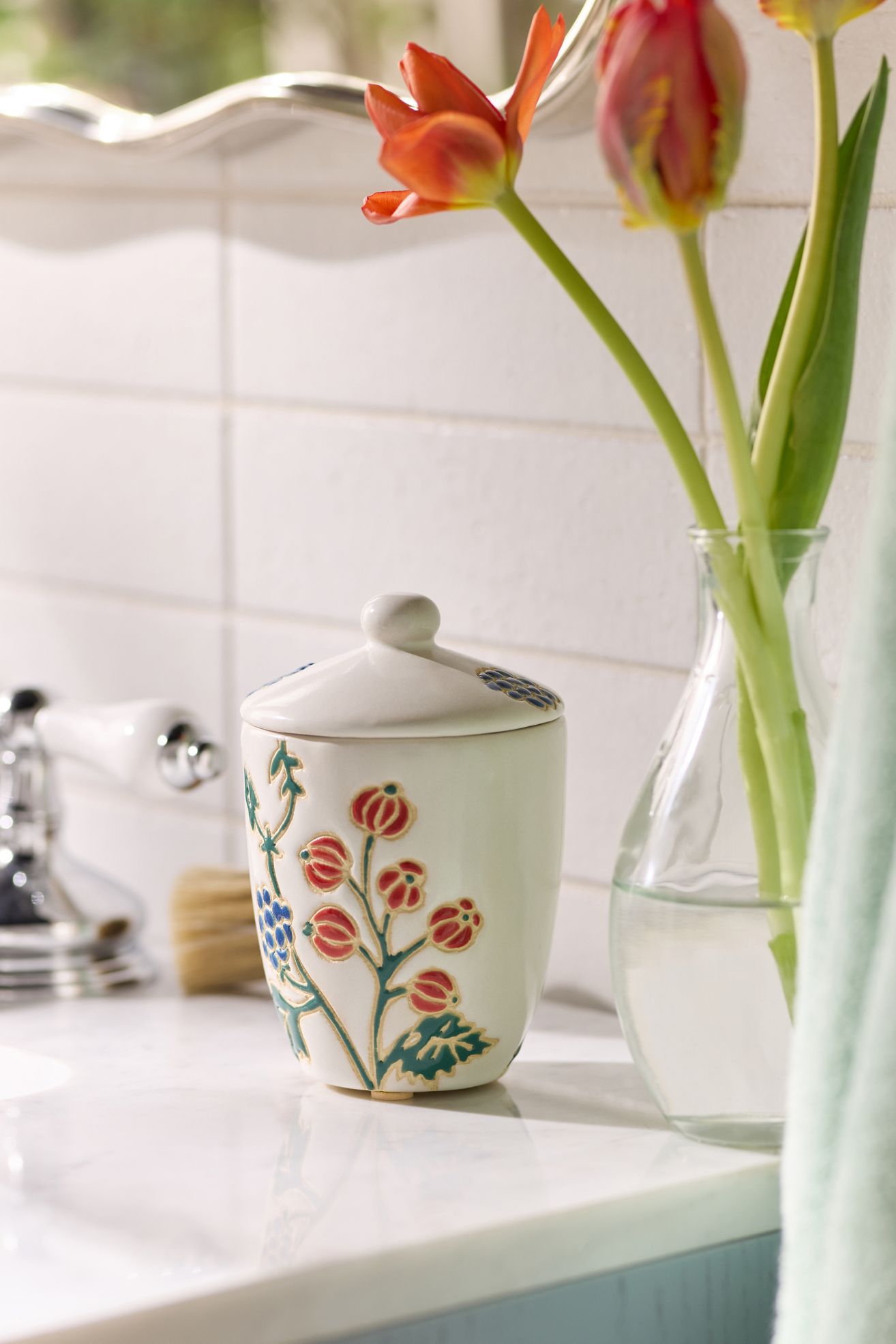 Hand-Painted Ceramic Canister - Anja White, One Size
