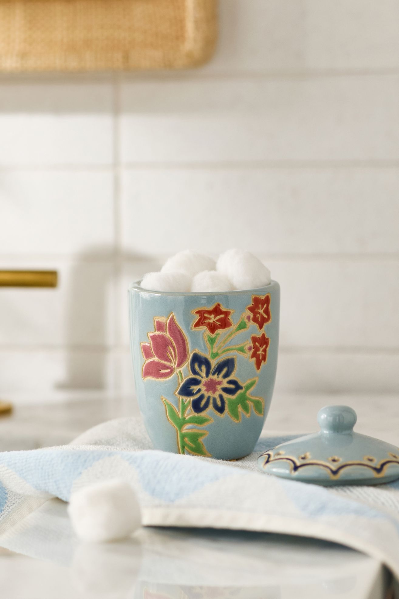 Ceramic Printed Bath Canister - Anja Blue, One Size