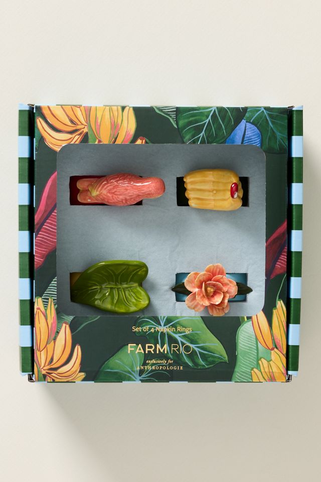 Farm Rio x Anthropologie Stoneware Boxed Napkin Rings, Set of 4