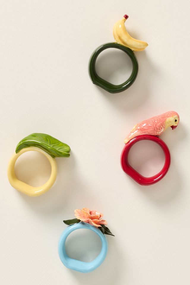 Farm Rio x Anthropologie Stoneware Boxed Napkin Rings, Set of 4