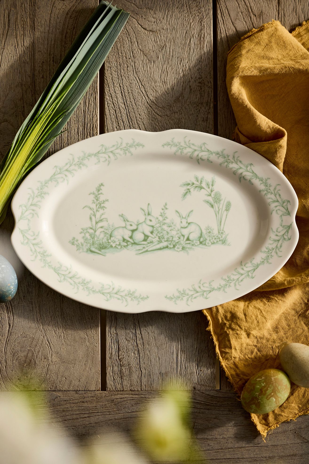Bunny Toile Stoneware Serving Platter, Small - White, Standard, S