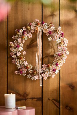 Pink Ditsy Floral Iron Wreath