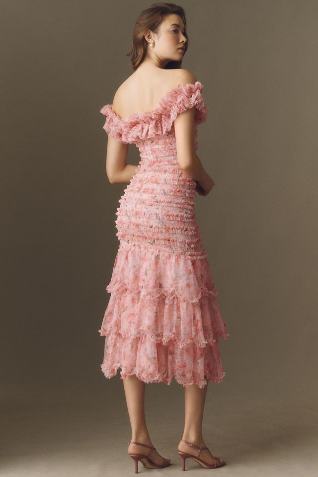 Mac Duggal Floral Off-Shoulder Ruffle Midi Dress #1