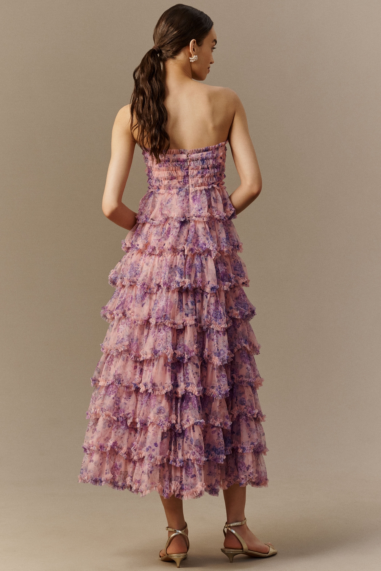 Mac Duggal Strapless Mesh Midi Dress