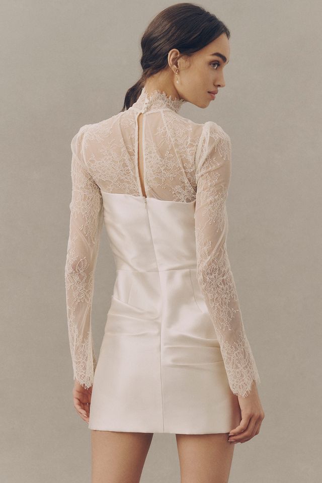 satin wedding dress with lace veil Stretch Satin Mermaid Deep V-neck Wedding Dress With Lace Appliques, MW934 main image 0