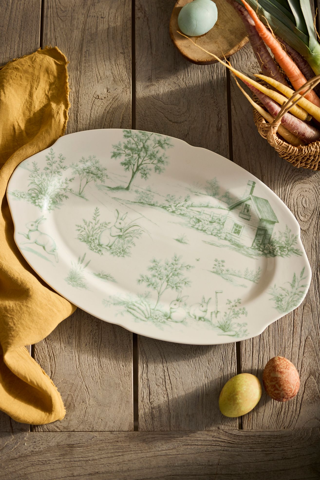 Bunny Toile Stoneware Serving Platter, Large - White, L