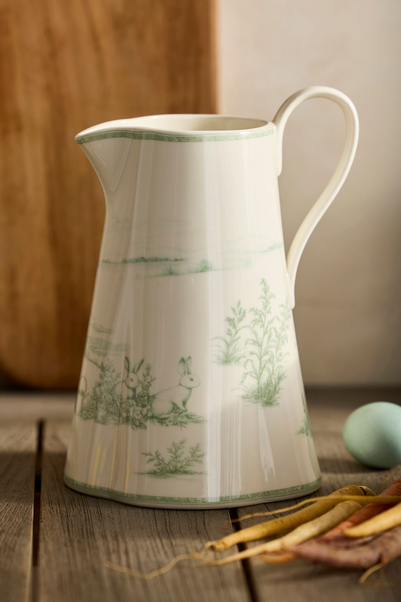 Bunny Toile Stoneware Pitcher - White, Standard, One Size