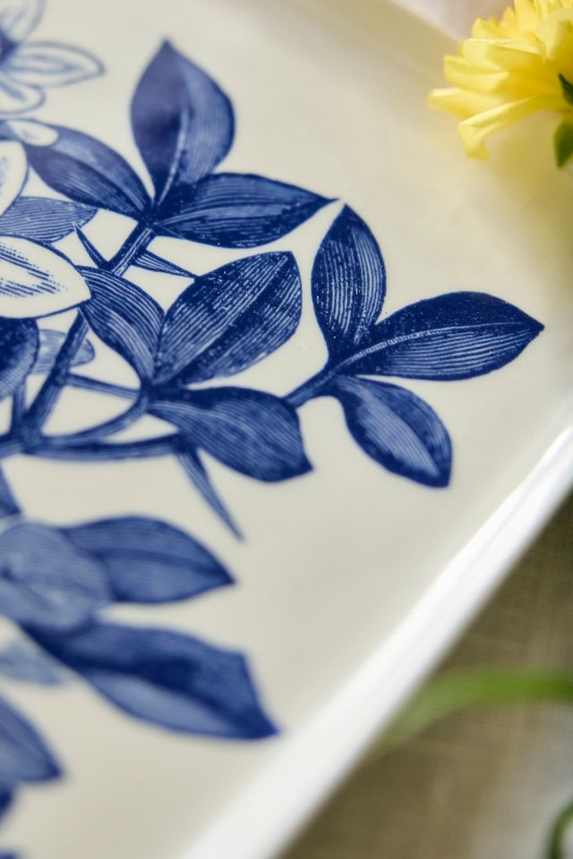 Blue Floral Stoneware Serving Platter, Small #1