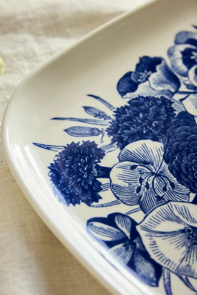 Blue Floral Stoneware Serving Platter, Medium | Anthropologie