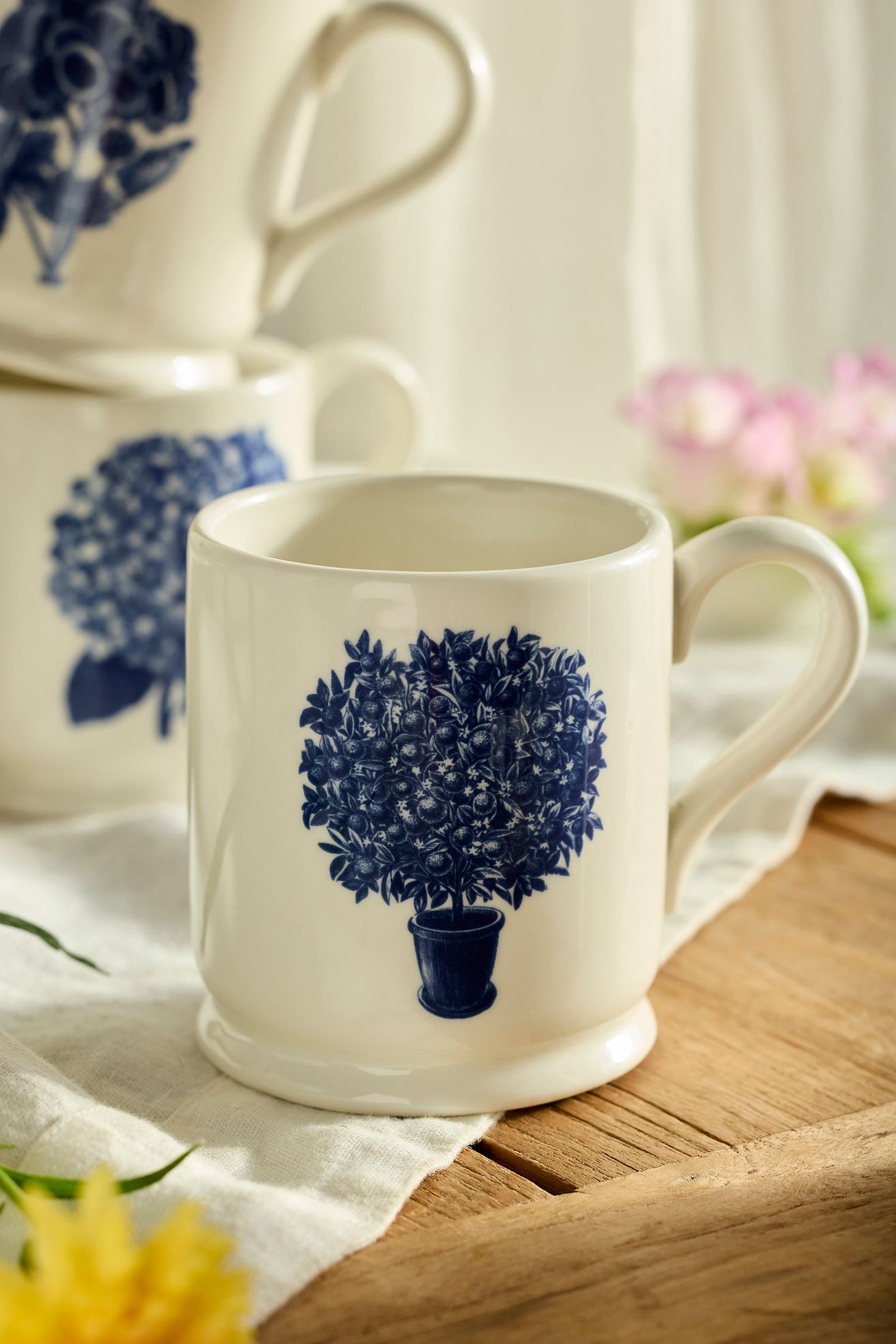 Blue Floral Stoneware Mug - Navy, One Size