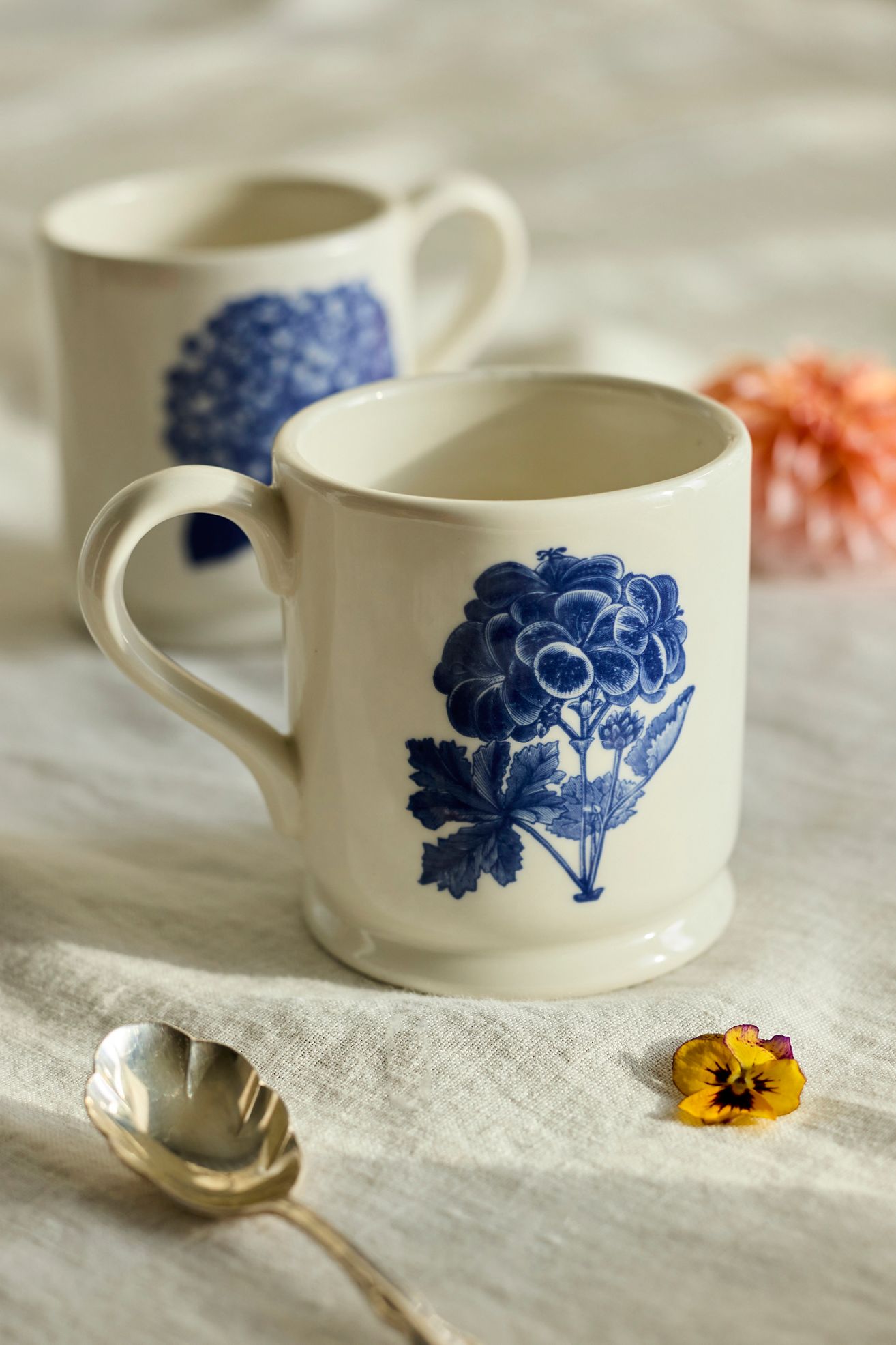 Blue Floral Stoneware Mug - Dark Blue, One Size