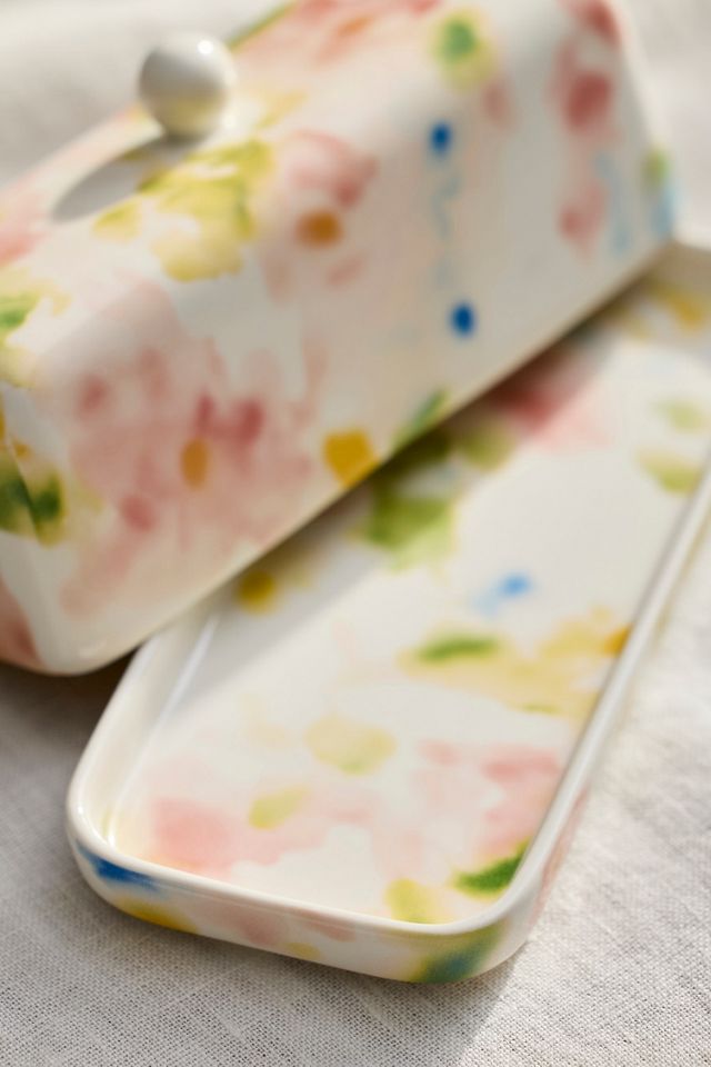 Watercolor Stoneware Butter Dish #1