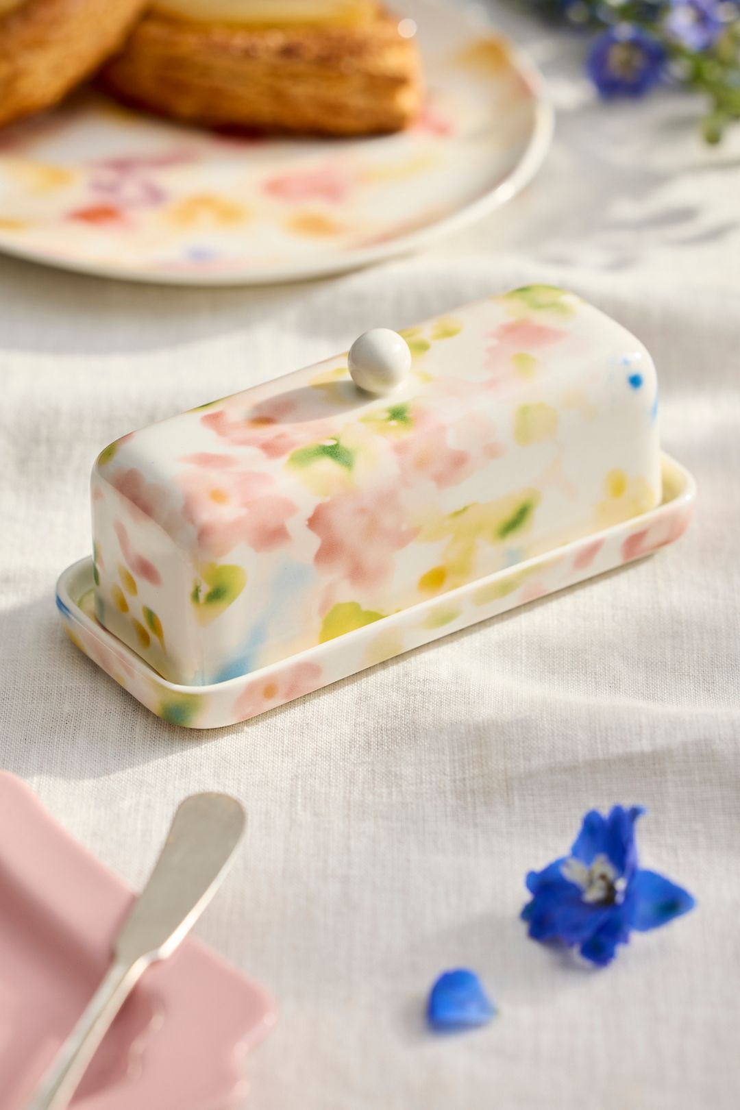 Watercolor Stoneware Butter Dish - Pink, Standard, One Size