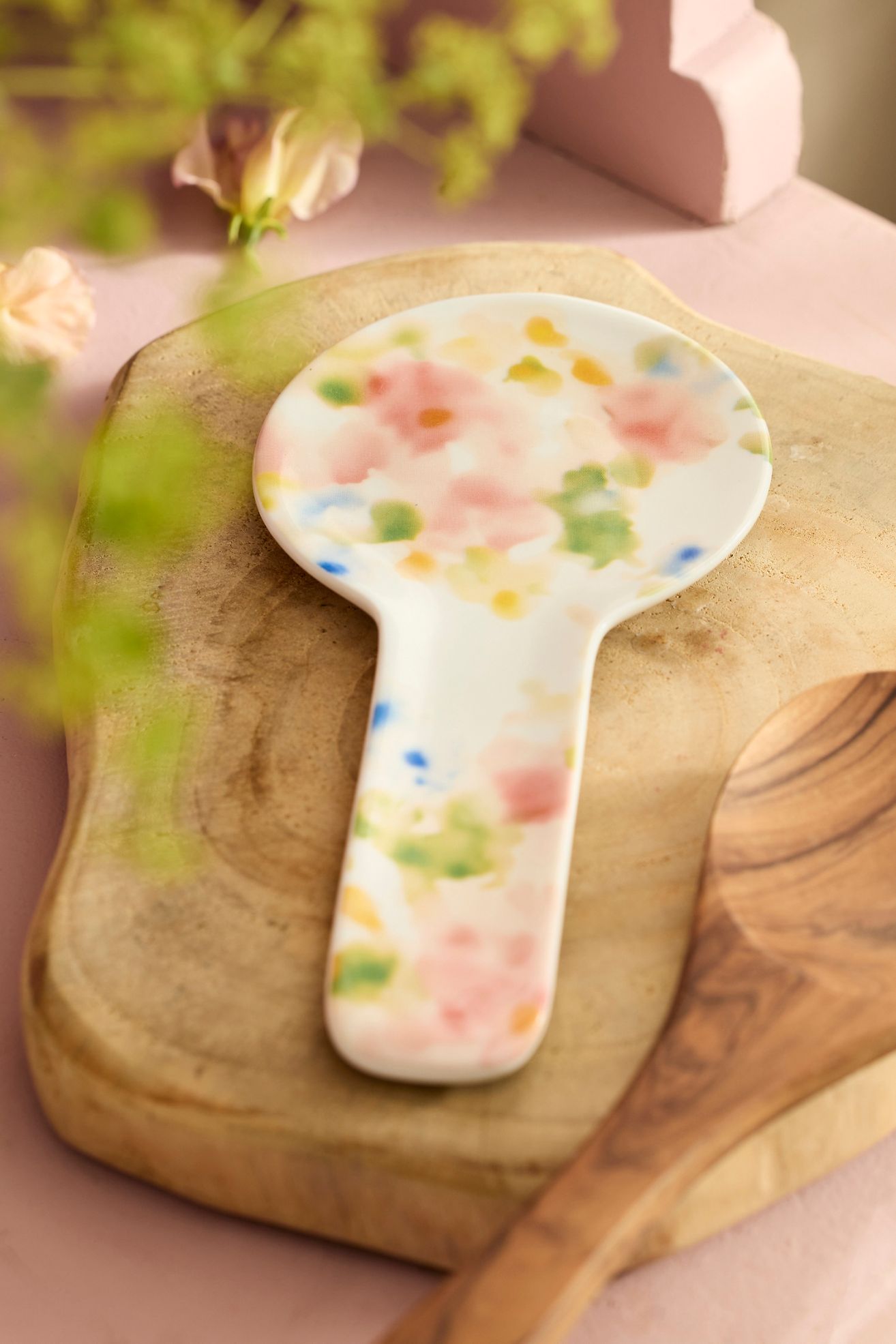 Watercolor Stoneware Spoon Rest - Pink, One Size