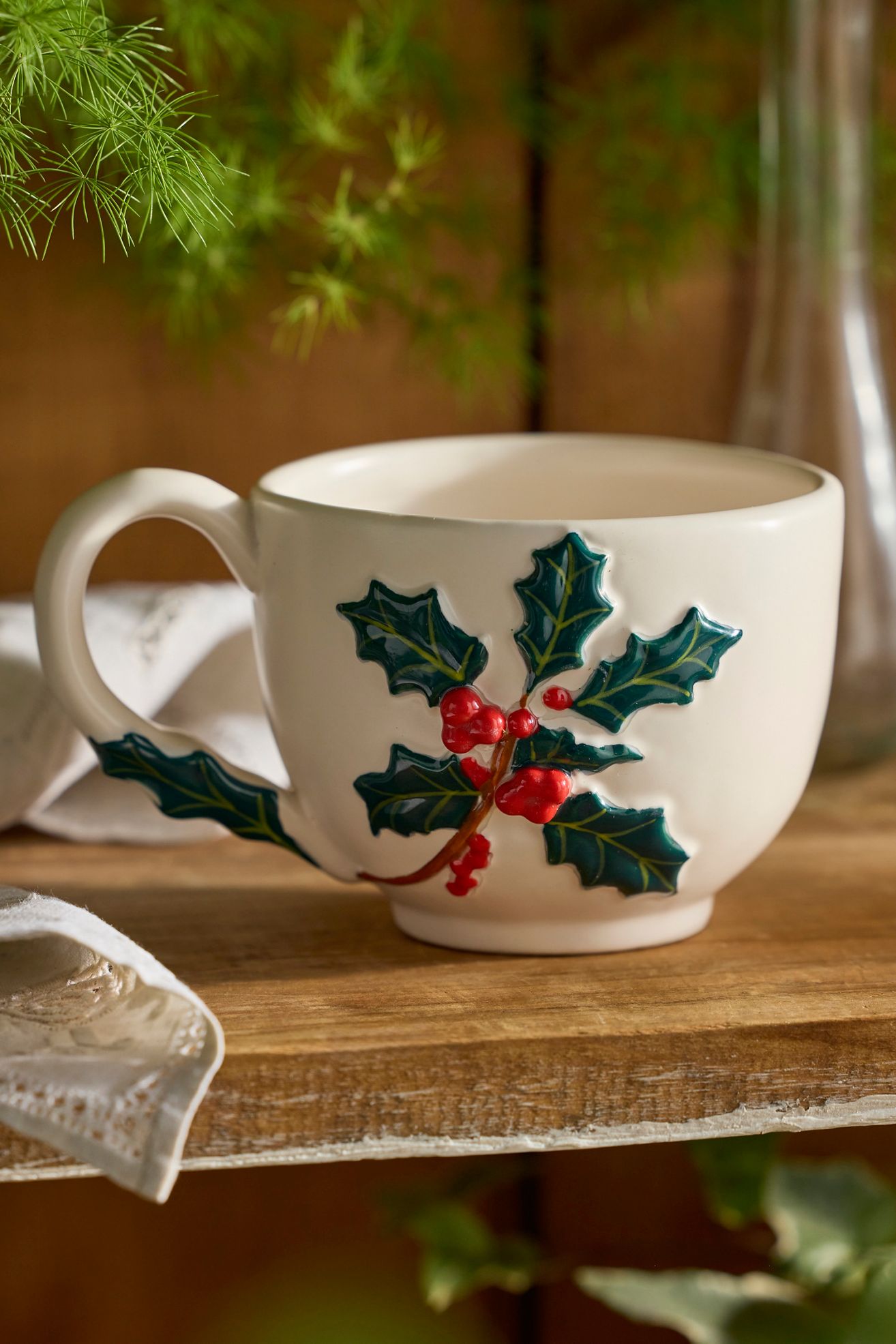 Flower of the Month Stoneware Mug - DECEMBER HOLLY, One Size