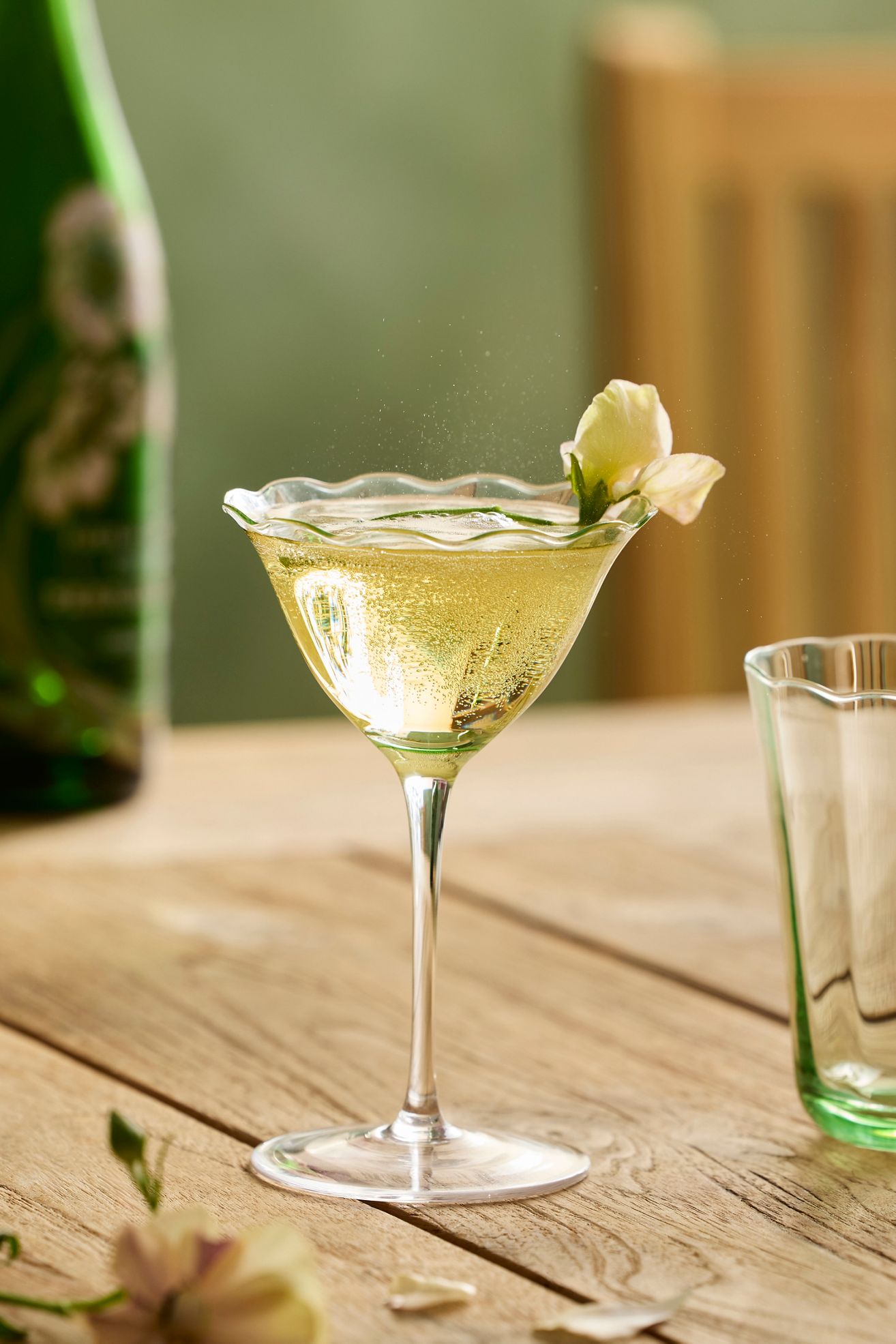 Ruffled Green Glass Coupe - Light Green, Standard, One Size