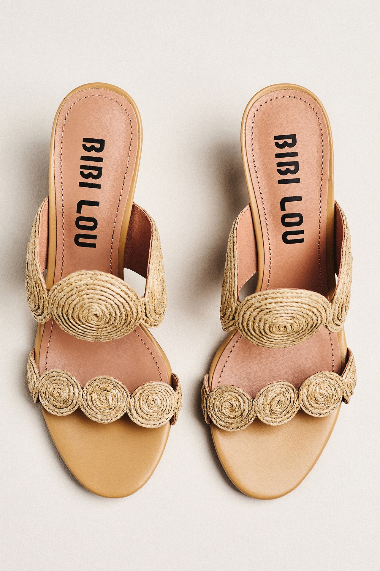 Bibi Lou Raffia Double-Strap Mules