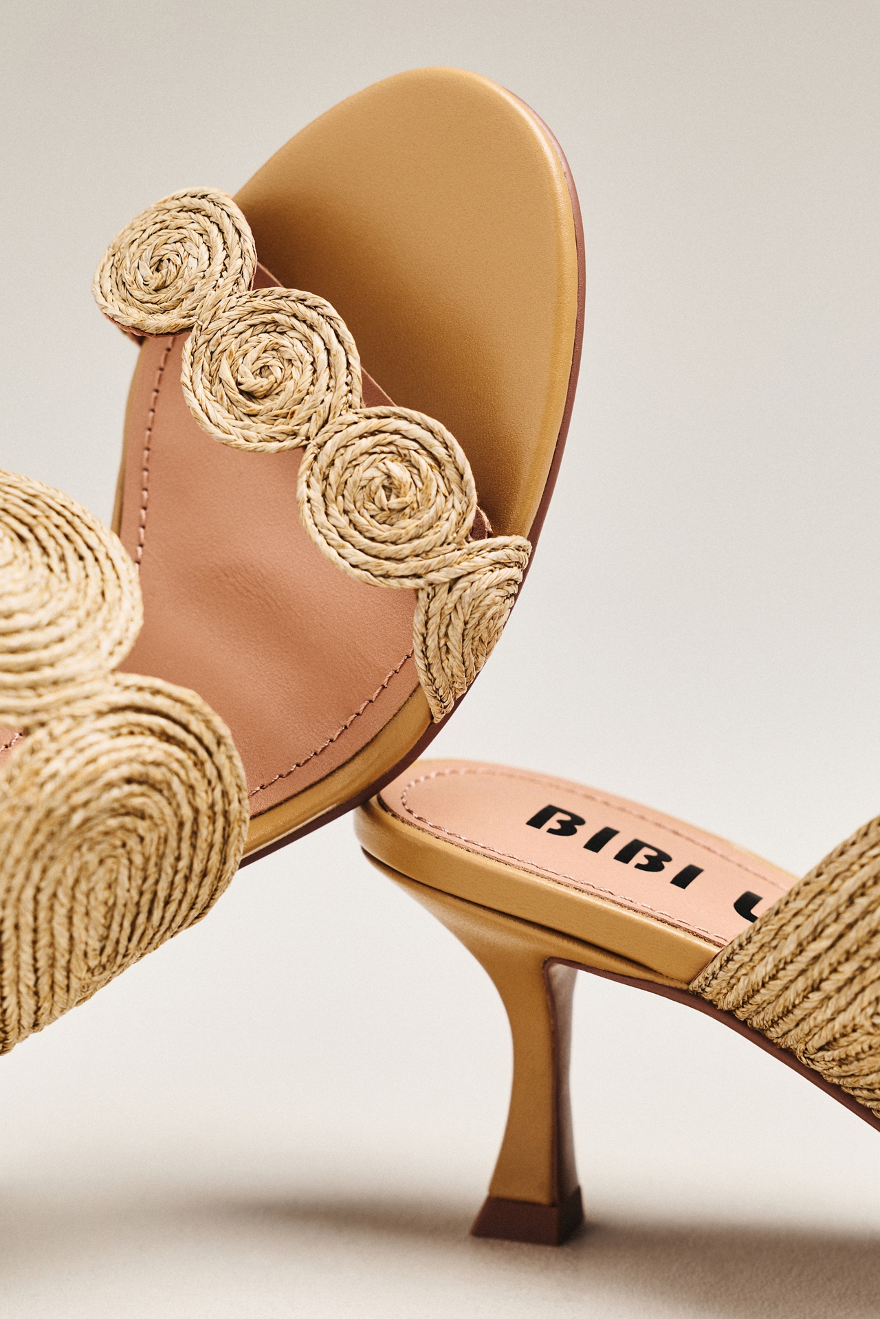 Bibi Lou Raffia Double-Strap Mules