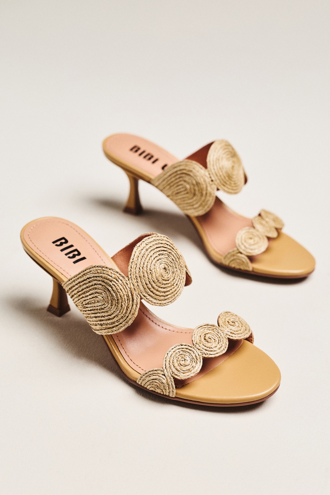 Bibi Lou Raffia Double-Strap Mules