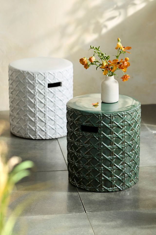 Basketweave Glazed Earthenware Stool #2