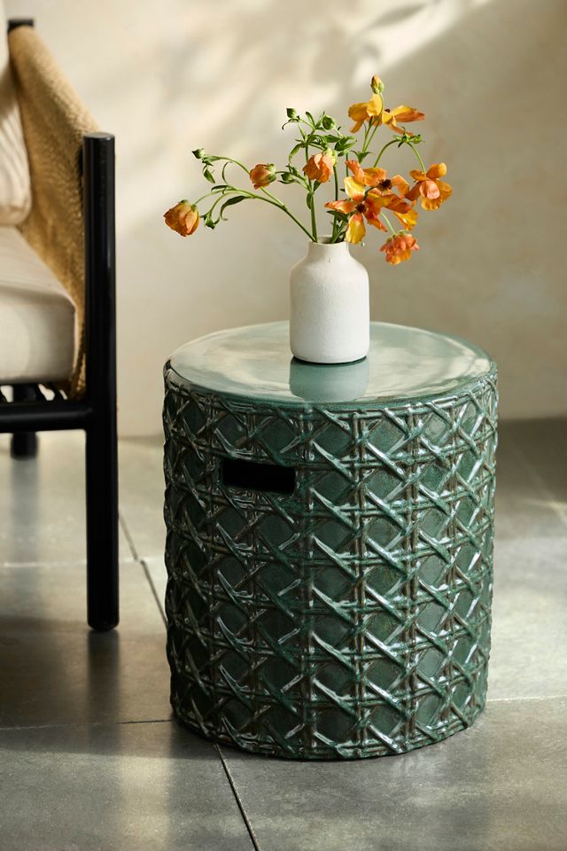 Basketweave Glazed Earthenware Stool #1